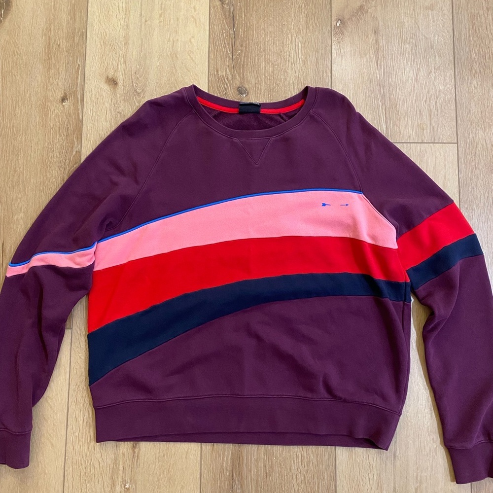 The Upside Sweatshirt Women’s Size 10 Medium Multicolor Striped Crew Neck Purple - Picture 2 of 8